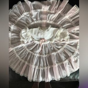 Vintage Bryan 18 Mo Pink Swiss Dot Full Circle Party Dress Lace Girls Semi Sheer